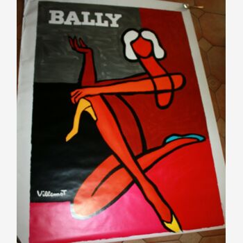 AFFICHE Original VILLEMOT CHAUSSURES BALLY Femme 160x120 Lithographique