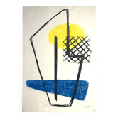 CURIGER Sans titre (bleu et jaune), 1954. Technique mixte signée au crayon