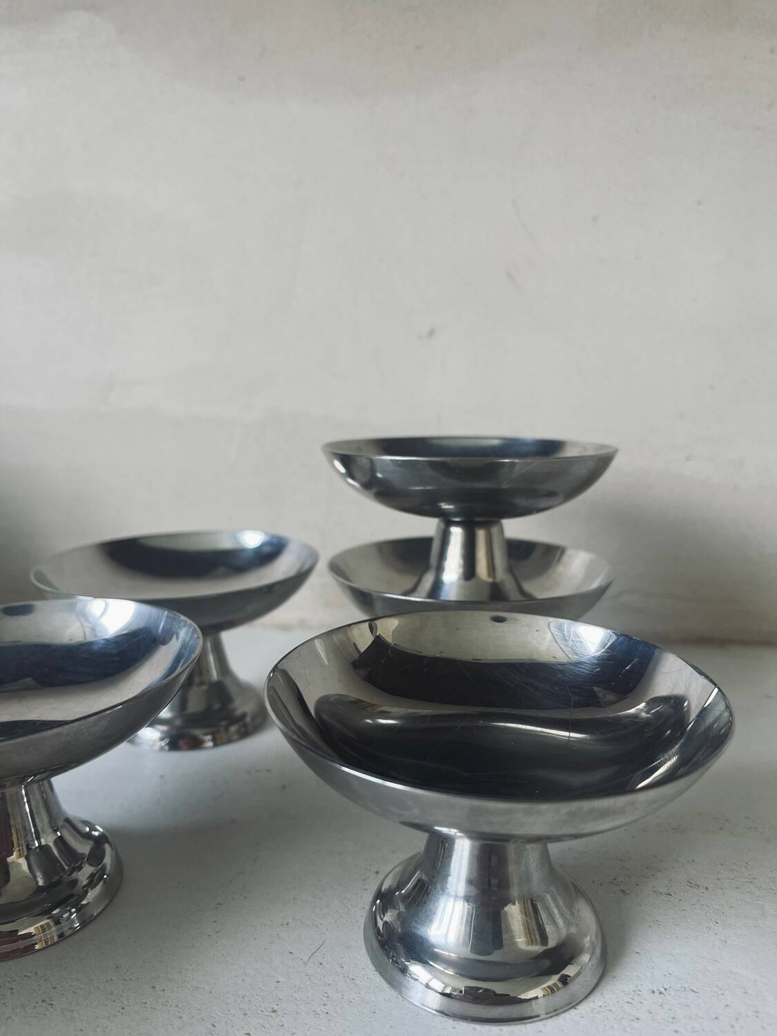 6 stainless steel dessert bowls, 1970s