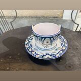Beurrier, sauciere en faience Vieux Rouen, fait main, made in france, motif floral, vintage