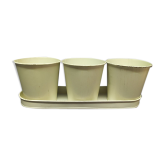 Pots et support métal blanc patiné lot de 4 articles déco