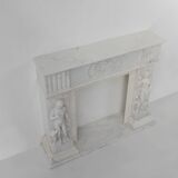 French Carrara marble fire place with Adam and Eve decoration