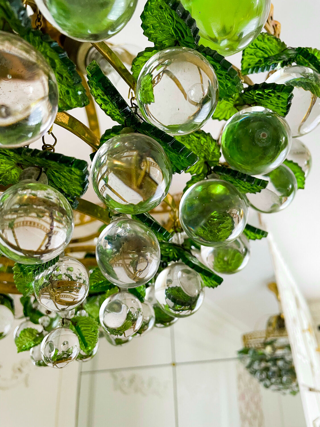 Lustre vintage à feuilles Murano en laiton massif