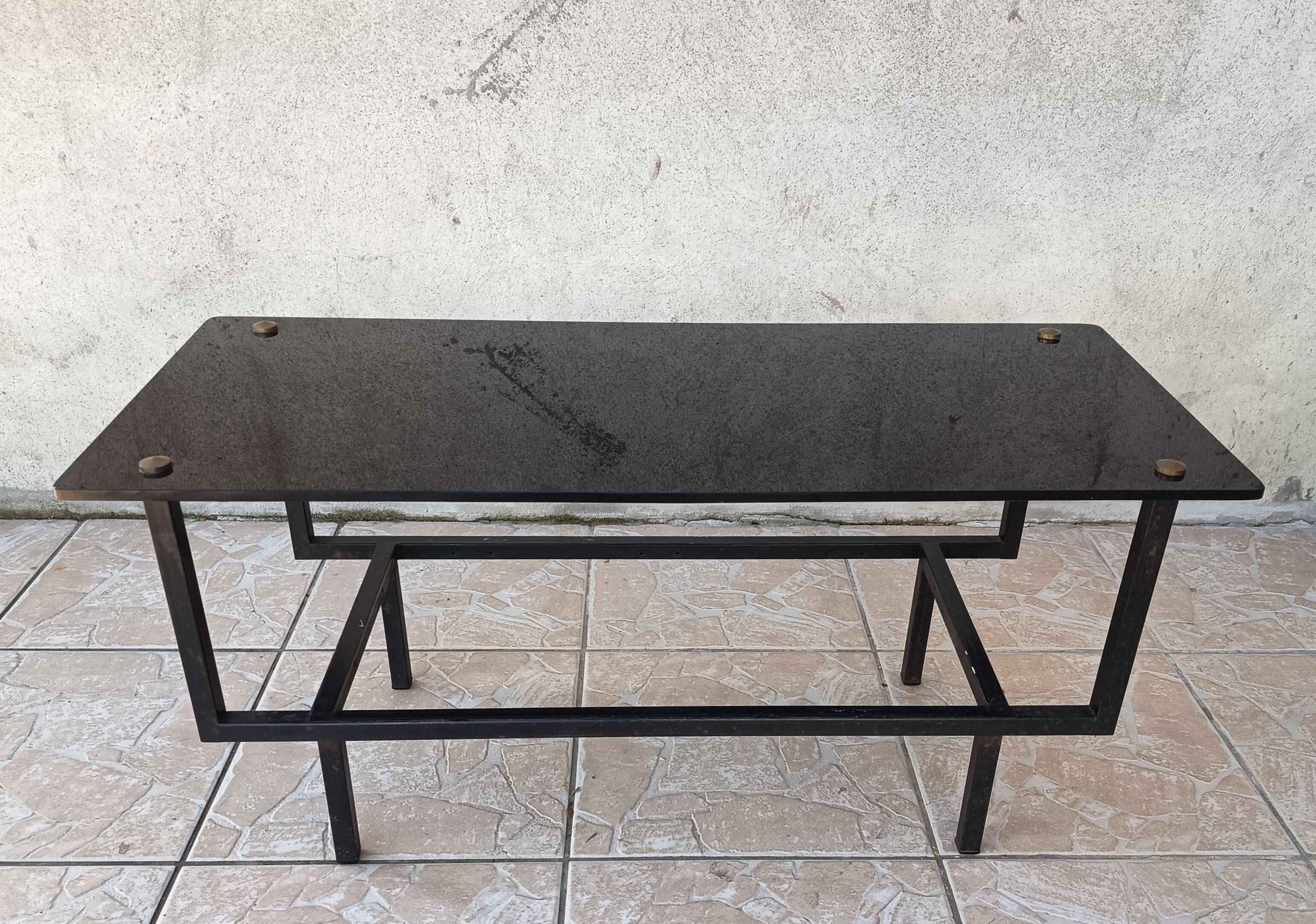 1950s metal and glass coffee table