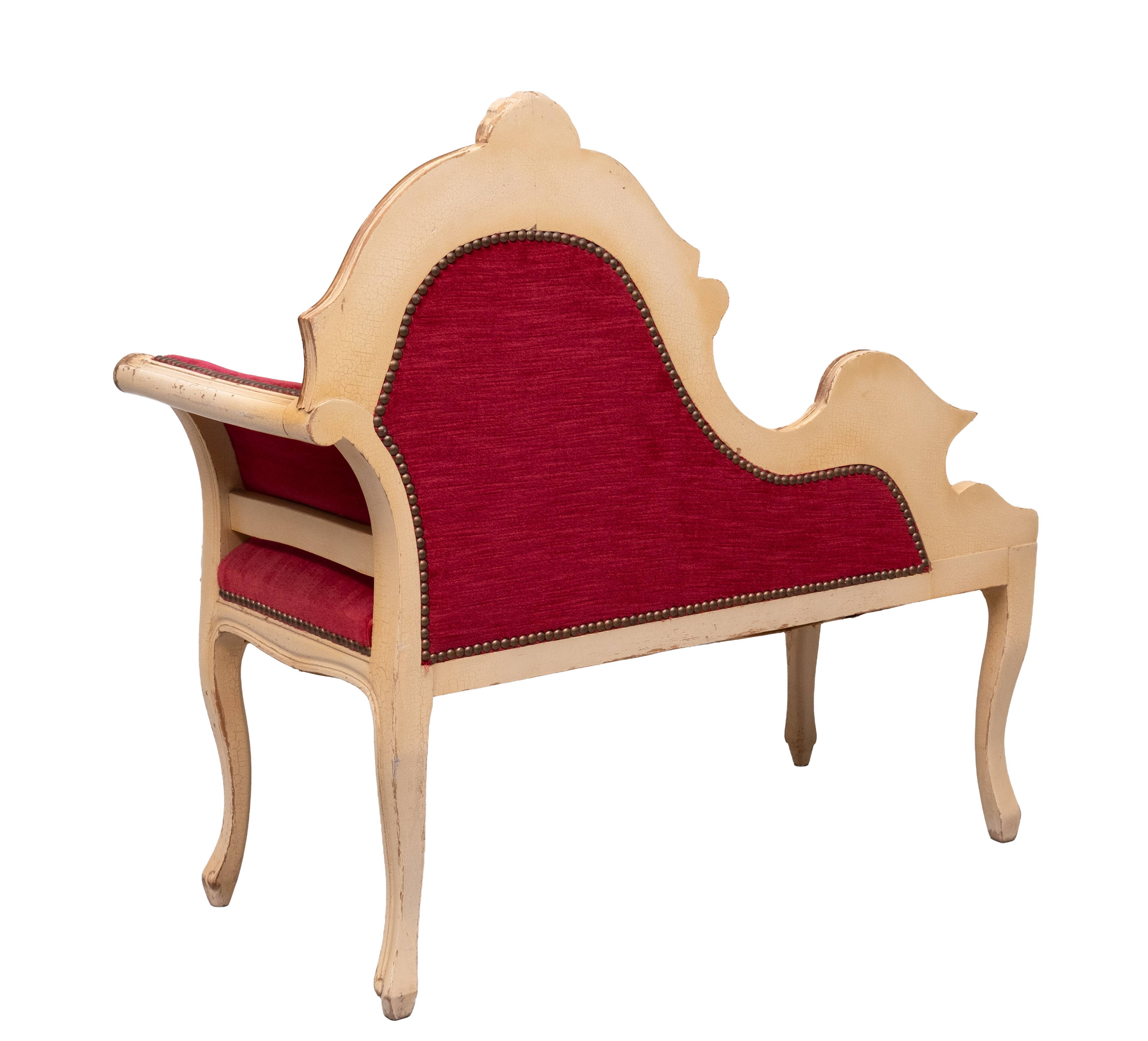 Louis XVI Red Velvet Hall Sofa 1950s France