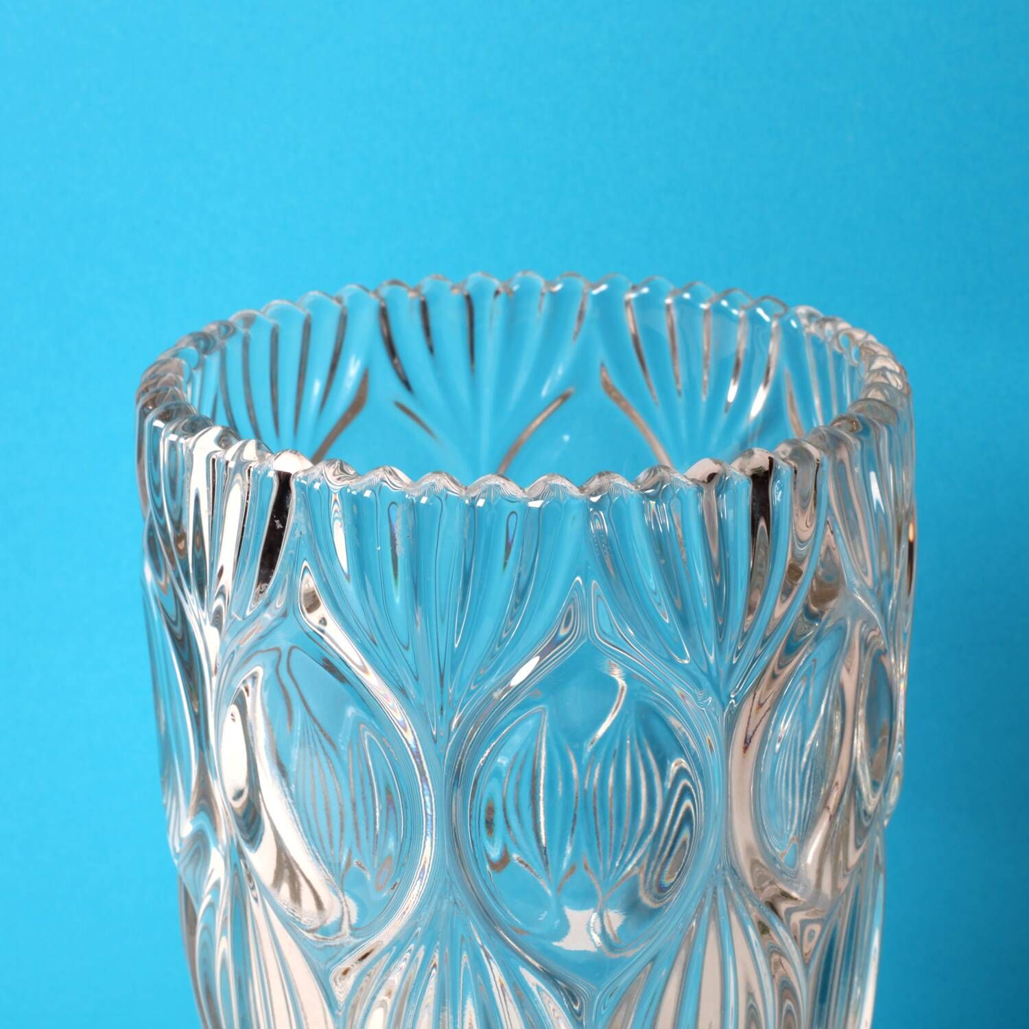 Vintage Clear Heavy Glass Vase by Rudolfova Huť / Czech Republic / 1960s