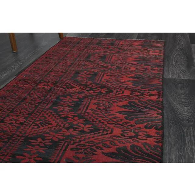 Vintage Turkish Oushak Handmade Wool Cotton Red Runner Rug 80x281