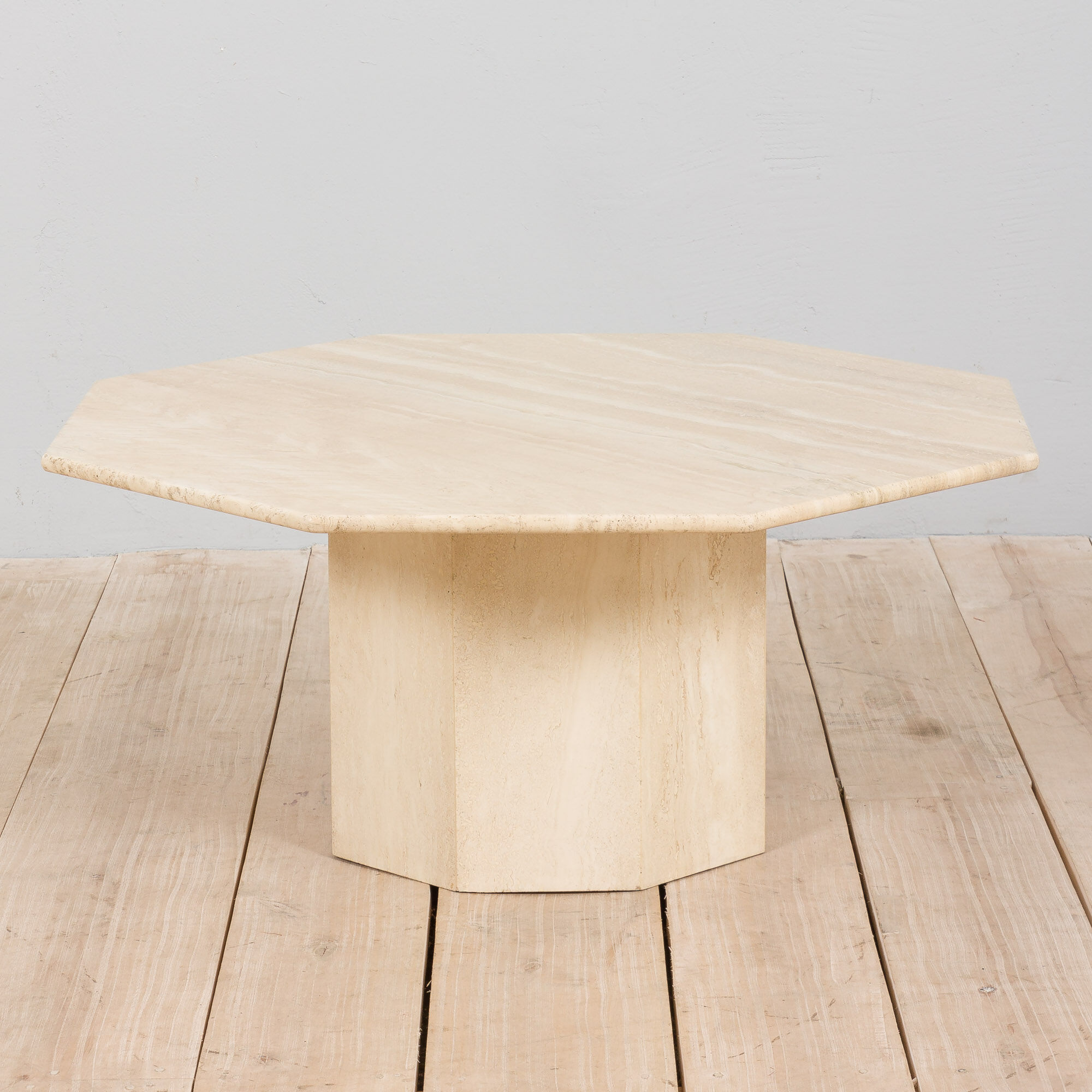 Italian Octagonal travertine table, 1980s.