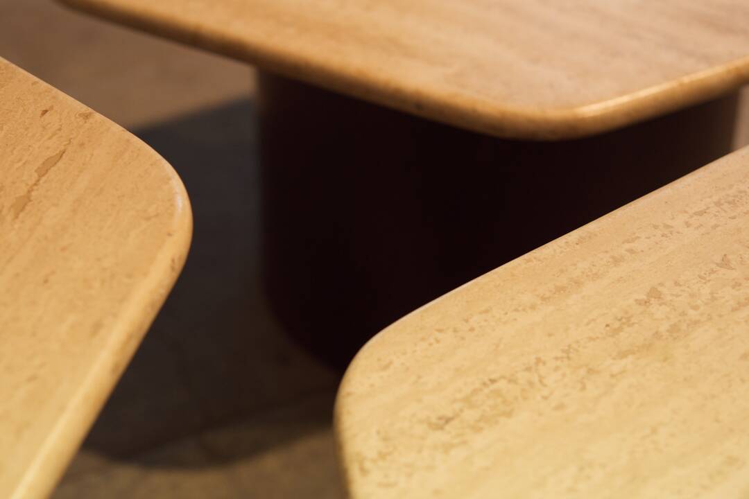 Three Gigogne Travertine coffee tables 1960