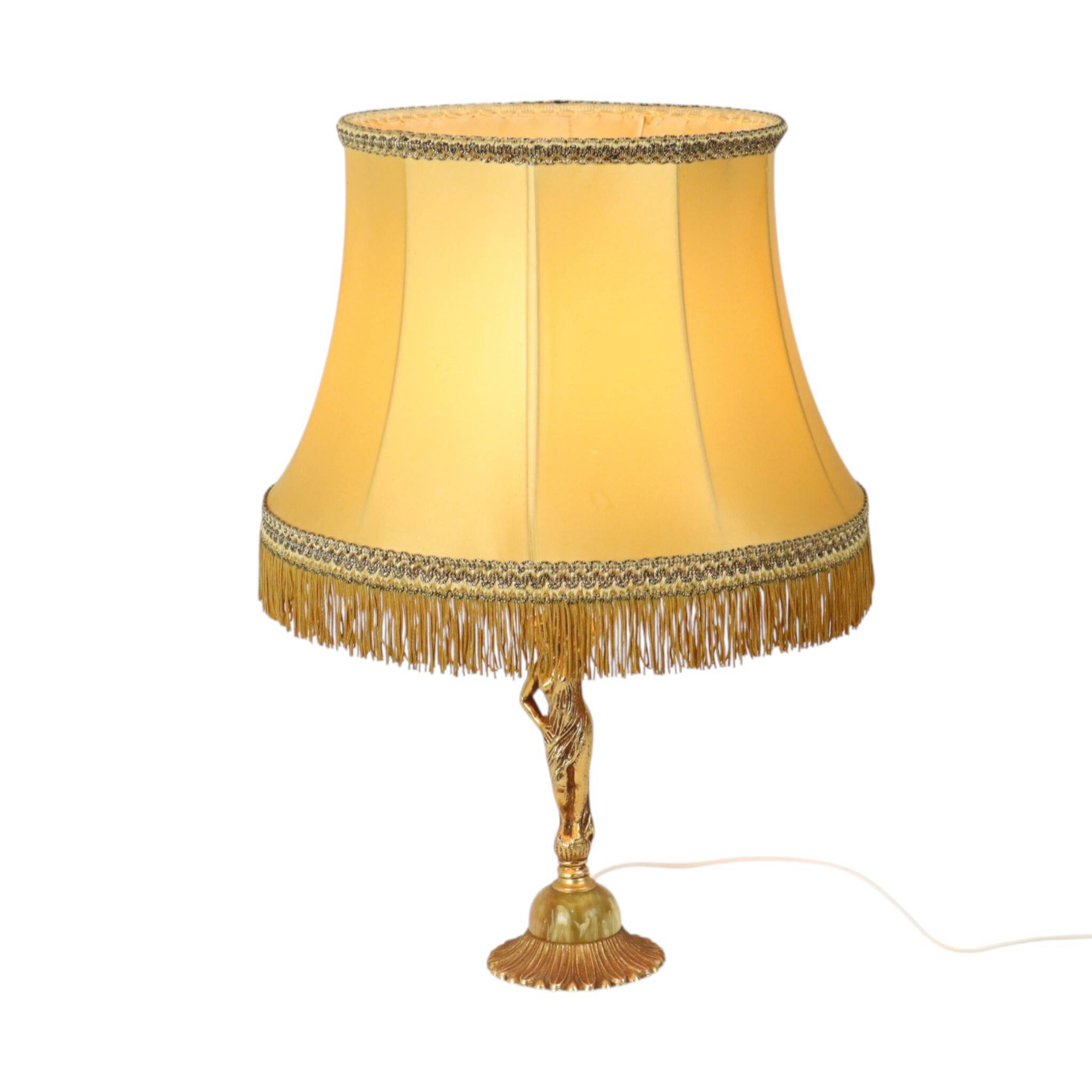 Vintage Table Lamp Female Figure Brass and Onyx Marble