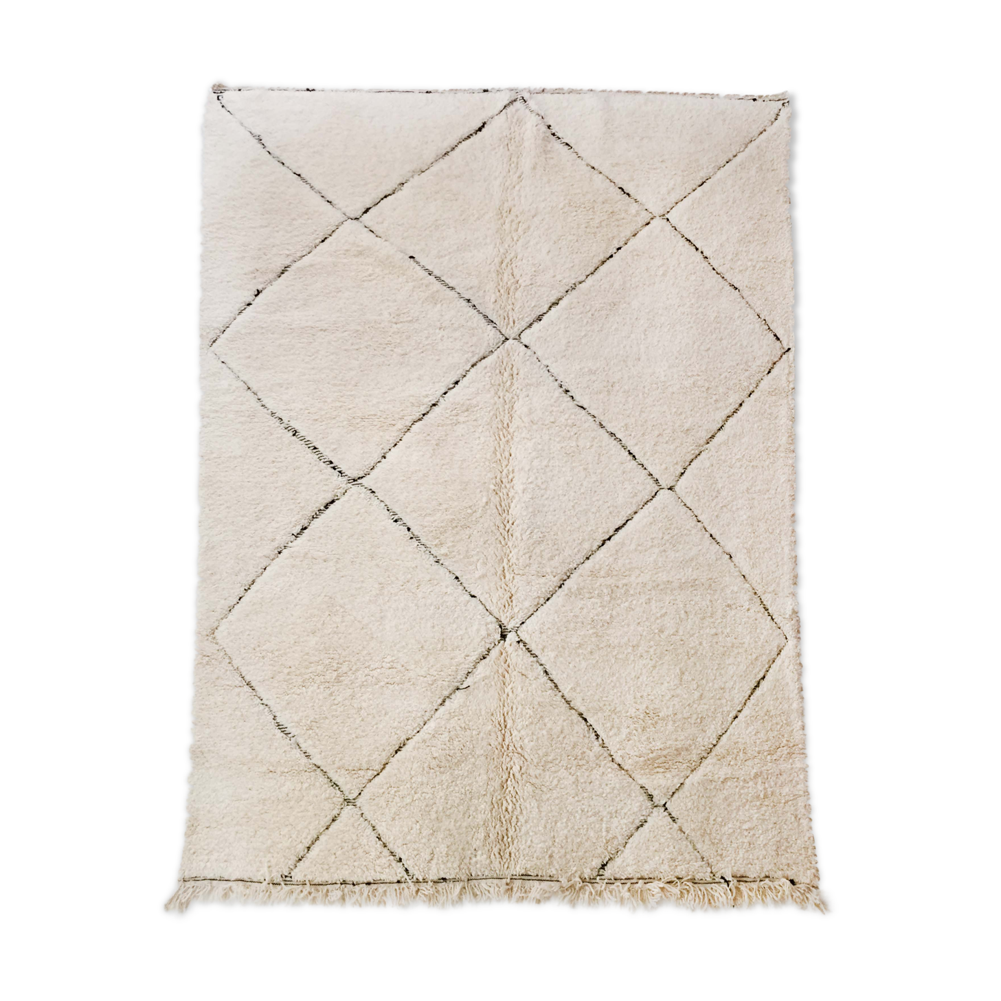 Moroccan Berber carpet blessed ouarain ecru with black diamonds engraved 300x202cm