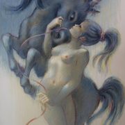 Francis DE SAINT GENIES: Young Girl with a Unicorn, original signed lithograph