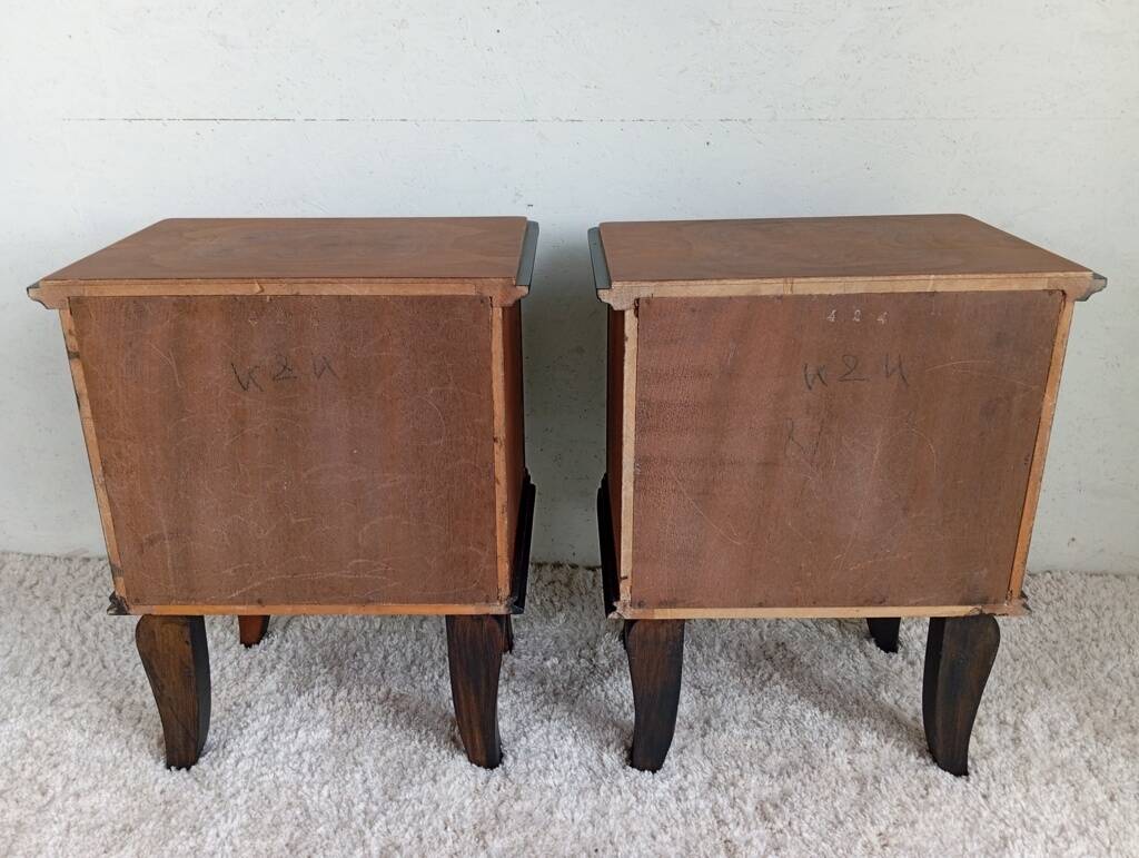 Art Deco walnut bedside tables.