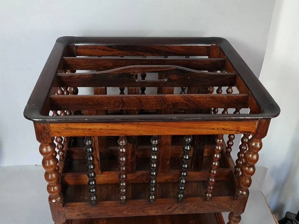 Vintage teak magazine rack with turned columns, 51x42x37 cm SD013