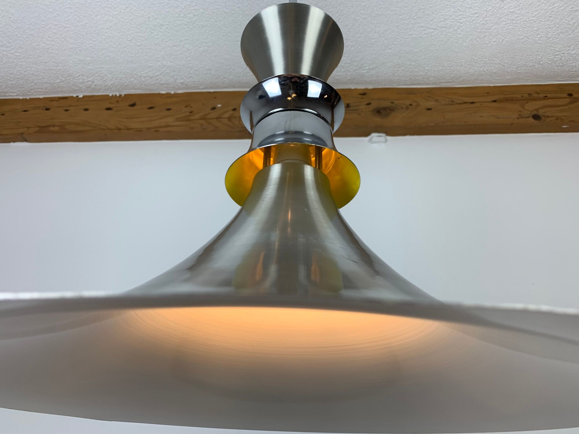 Scandinavian space age pendant lamp by Bent Nordsted for Lyskaer brushed steel 70s