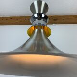 Scandinavian space age pendant lamp by Bent Nordsted for Lyskaer brushed steel 70s