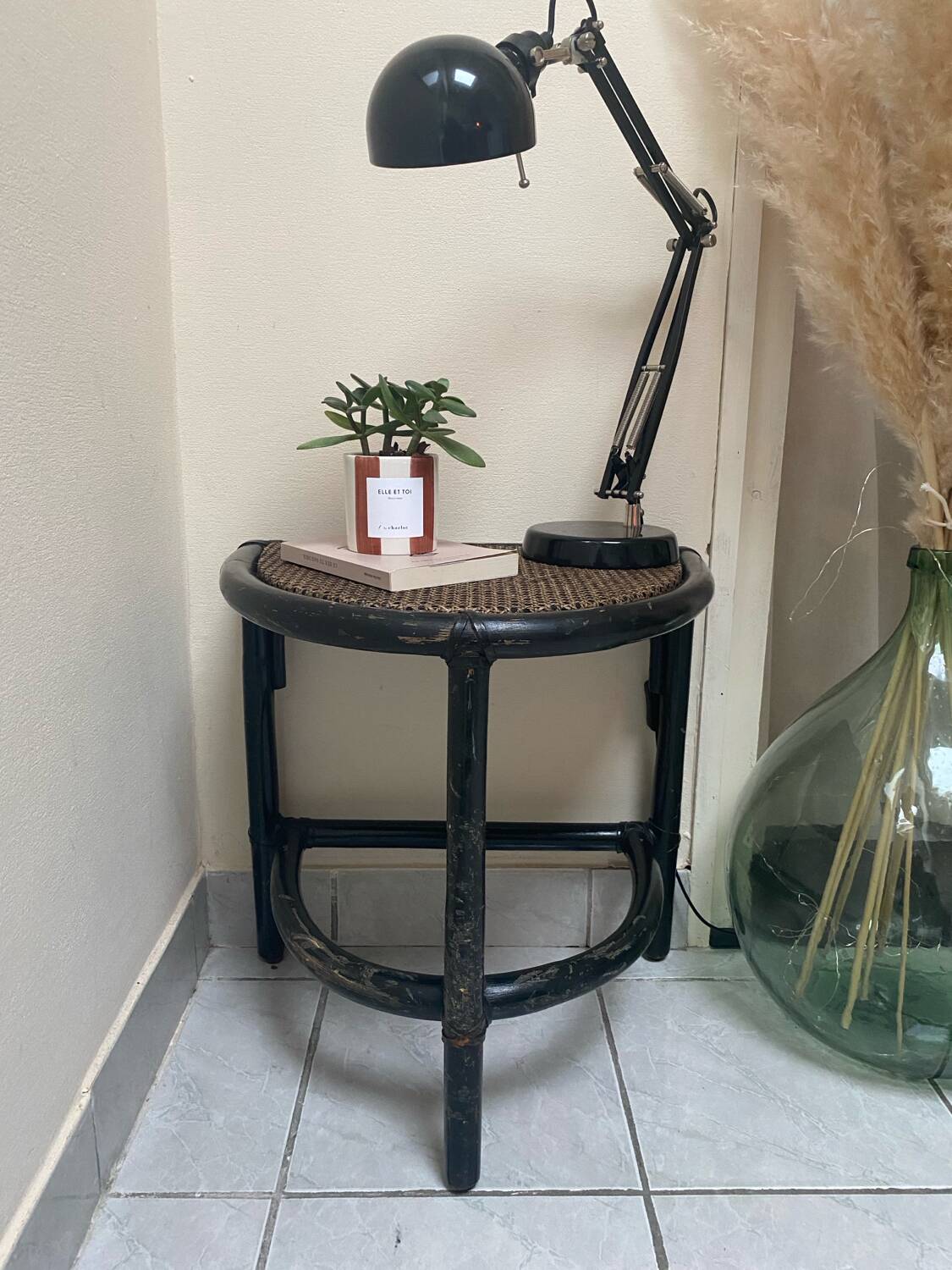 Vintage rattan side table or bedside table