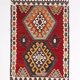 Kilim Vintage Anatolien Rouge – Motifs Géométriques, Laine, 88x125 Cm