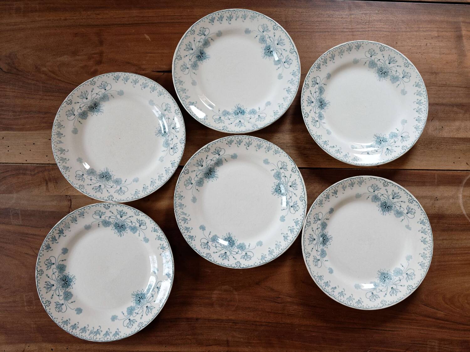 Lot 6 assiettes plates terre de fer Choisy le Roi Cyclamen