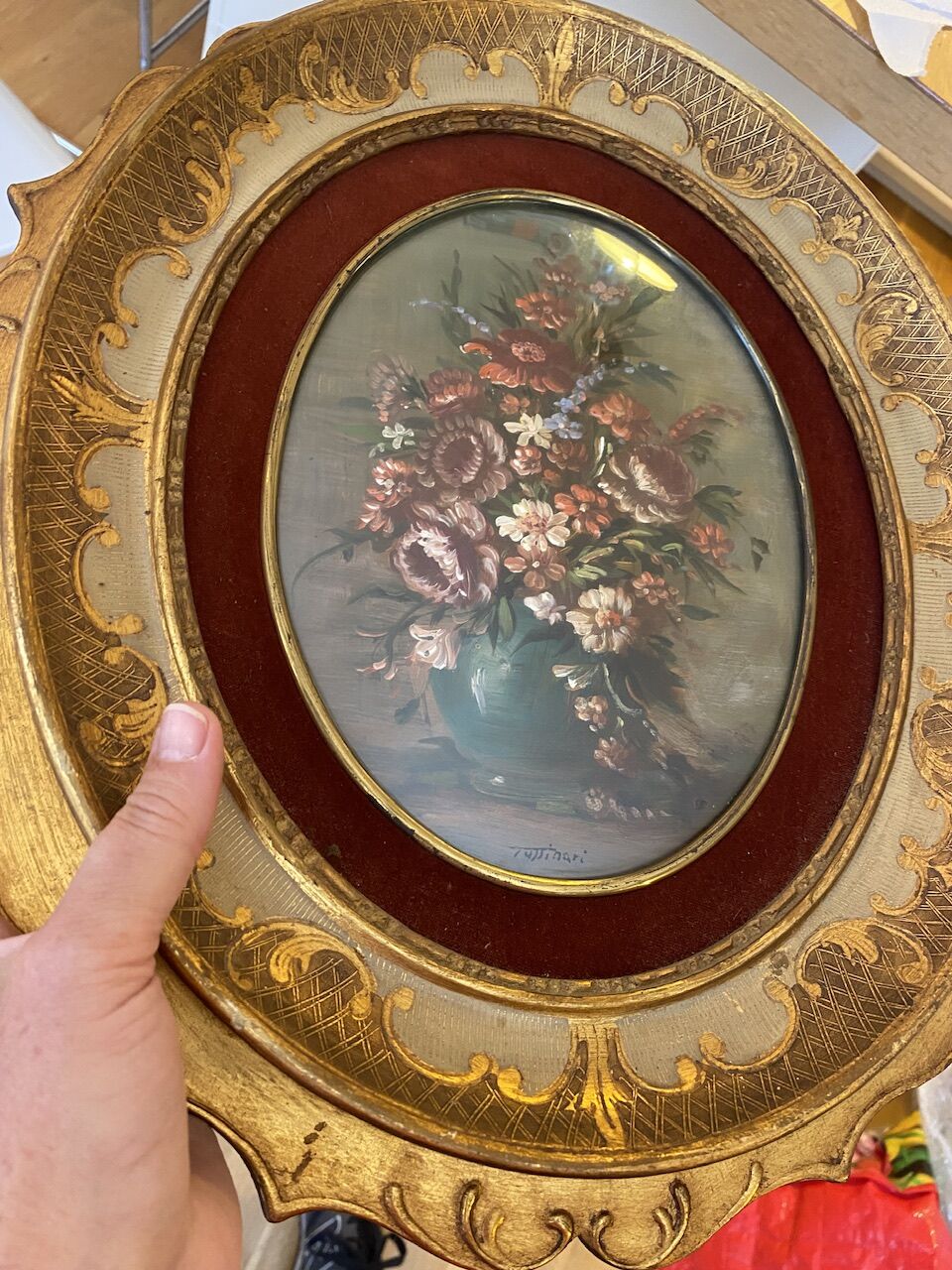 Old painting, still life with wild flowers signed XX century