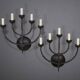 Paire de lampes murales en fer forgé brutaliste des années 1950, 5 bras.