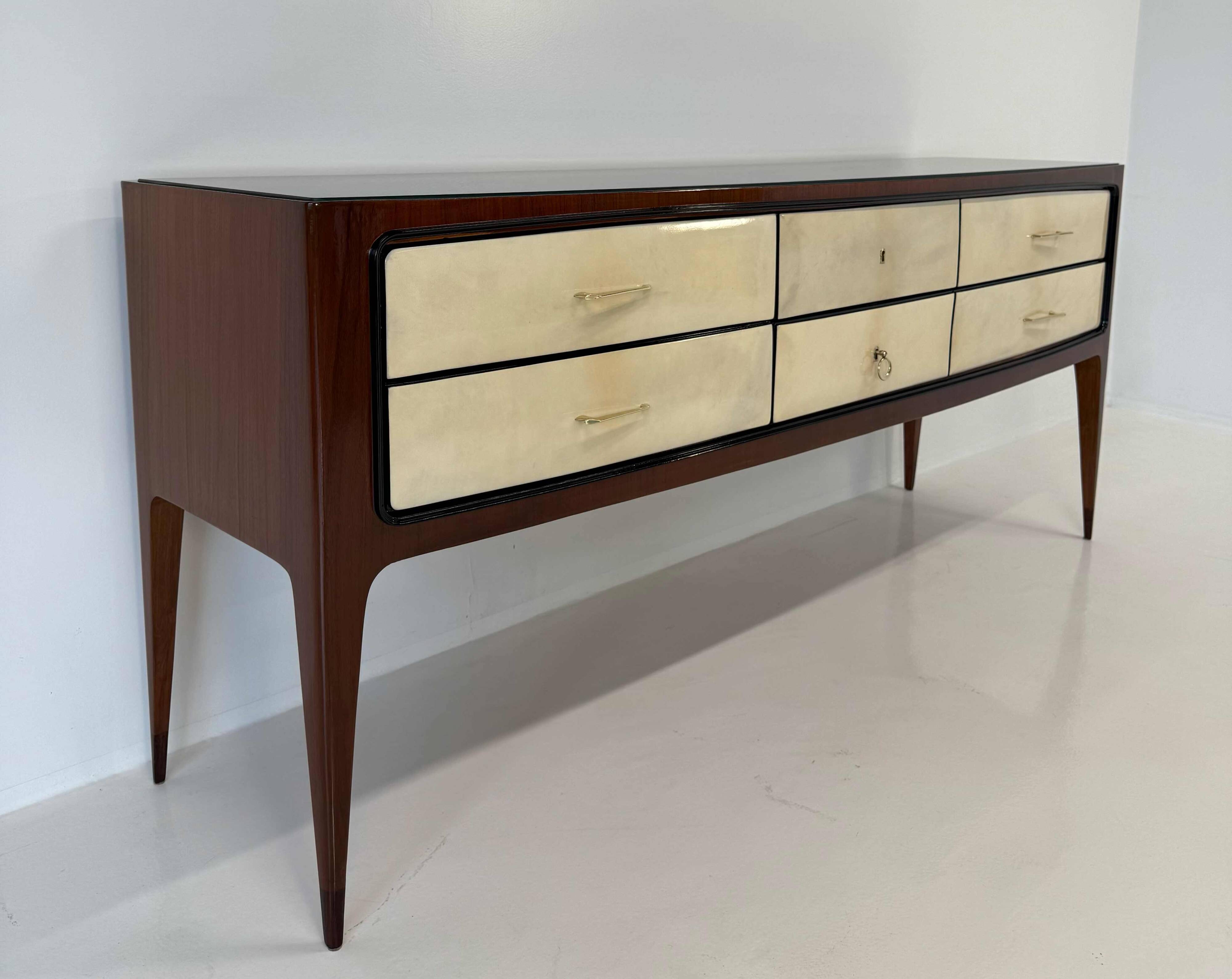 1950s Parchment and Walnut Chest of Drawers Attr. Paolo Buffa
