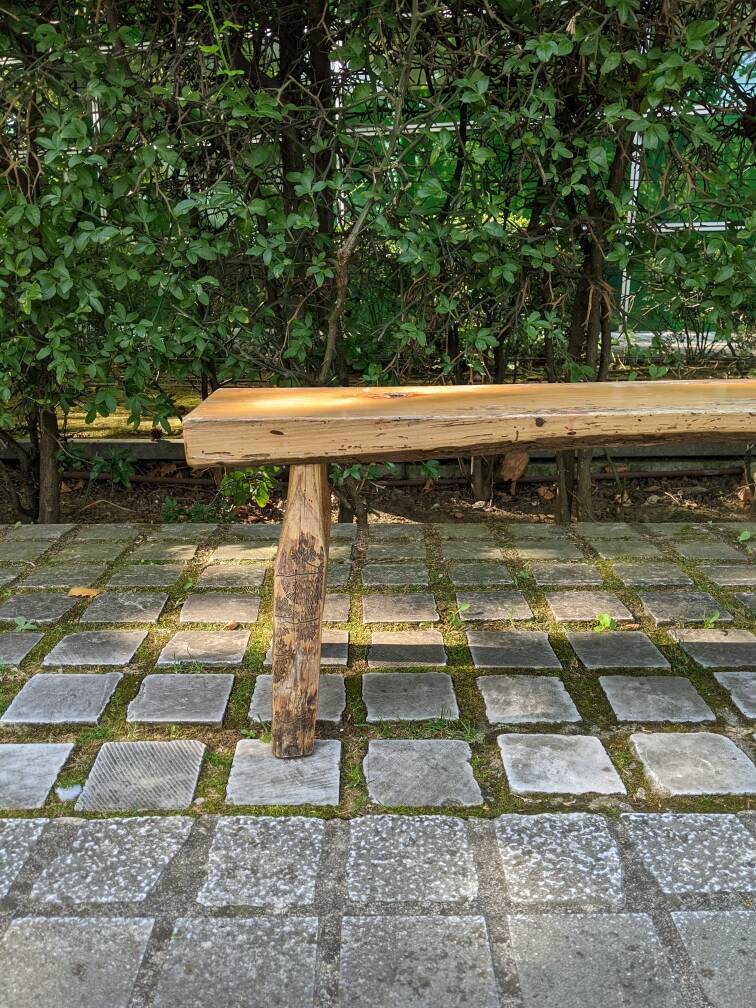 Handcrafted bench wabi-sabi japandi country decoration slow Japanese design