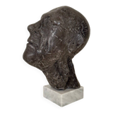 Mid Century Painted Plaster Bust of a Man on a Marble Base, 1976