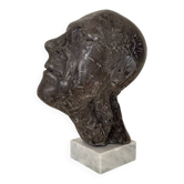Buste en plâtre peint d'un homme sur une base en marbre, années 1976