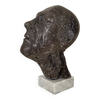 Mid Century Painted Plaster Bust of a Man on a Marble Base, 1976