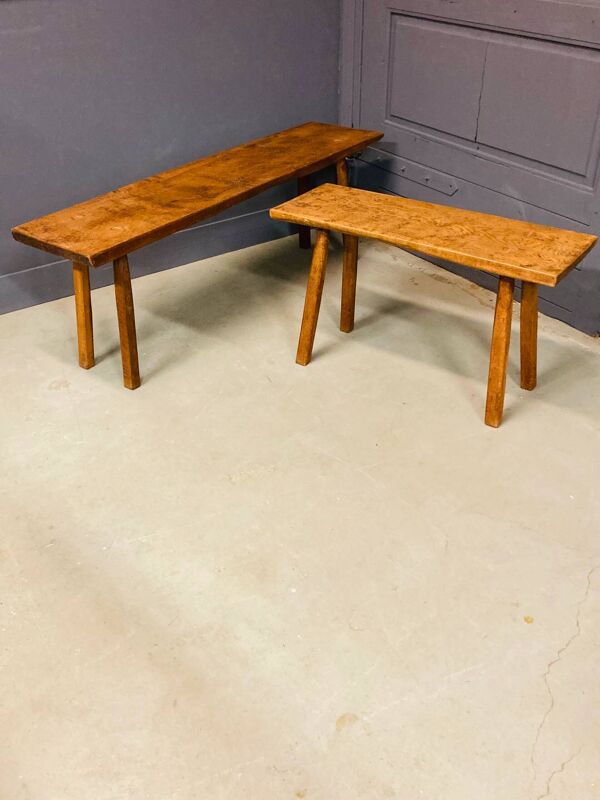 Banc industriel / table de boucher, années 1950, chêne massif