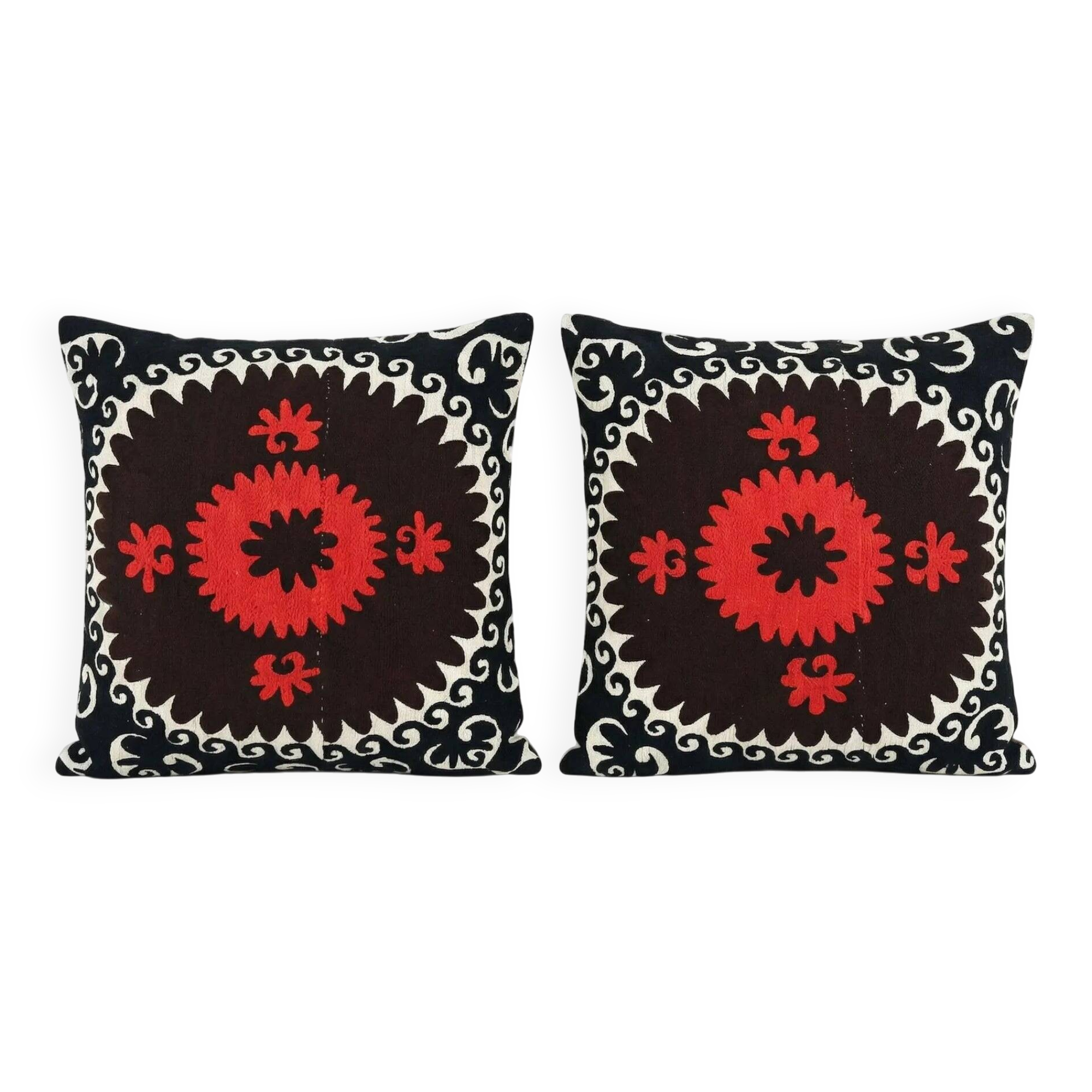 Lot de 2 housses de coussin brodées vintage 61x61 cm