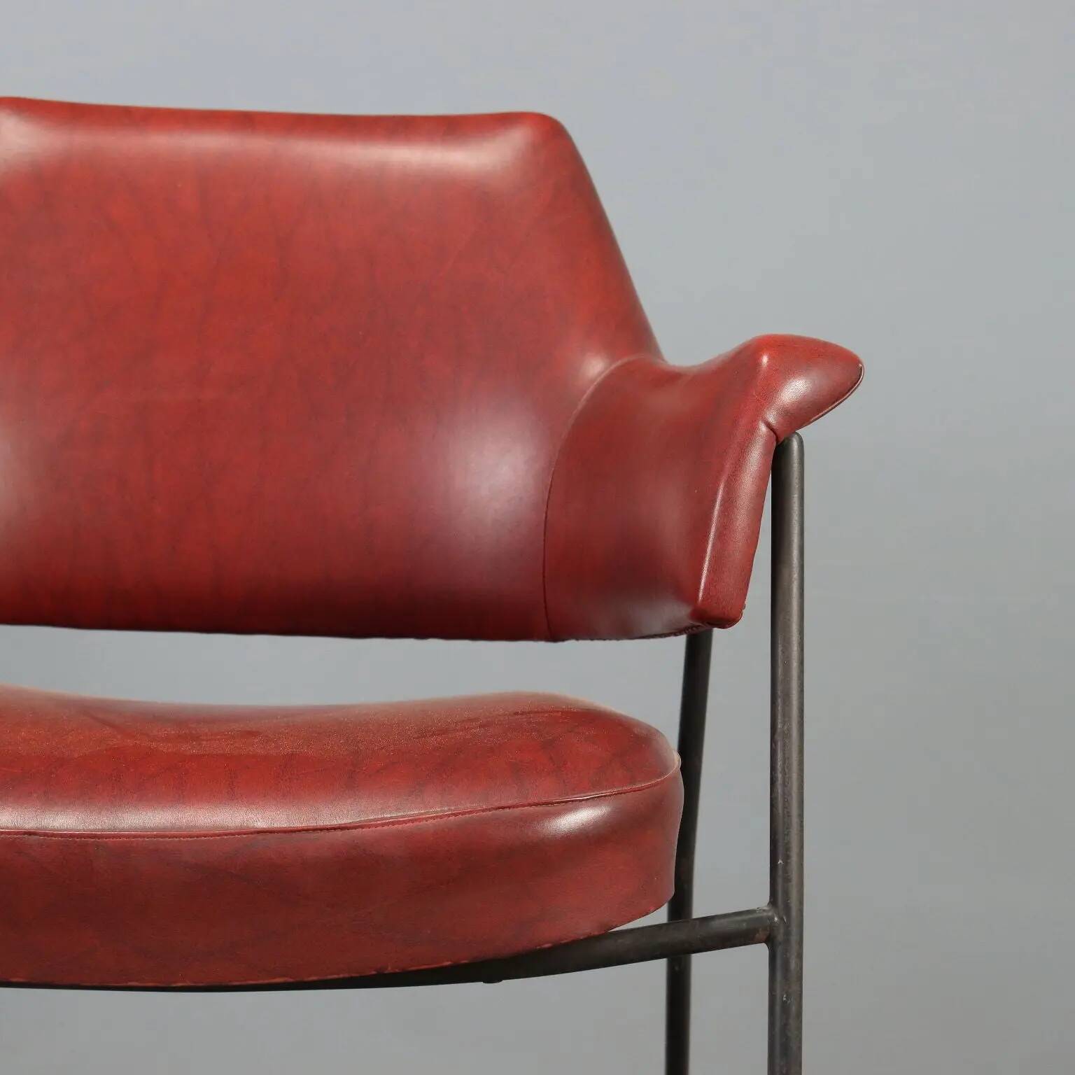 Pair of vintage metal and faux leather armchairs, Italian design, 1960s