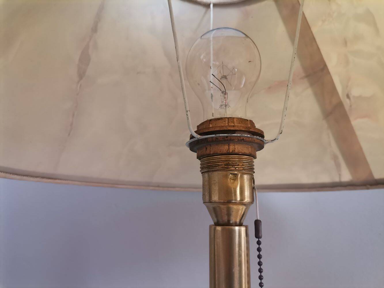 Pair Portuguese  farmhouse brass tall buffet table lamps