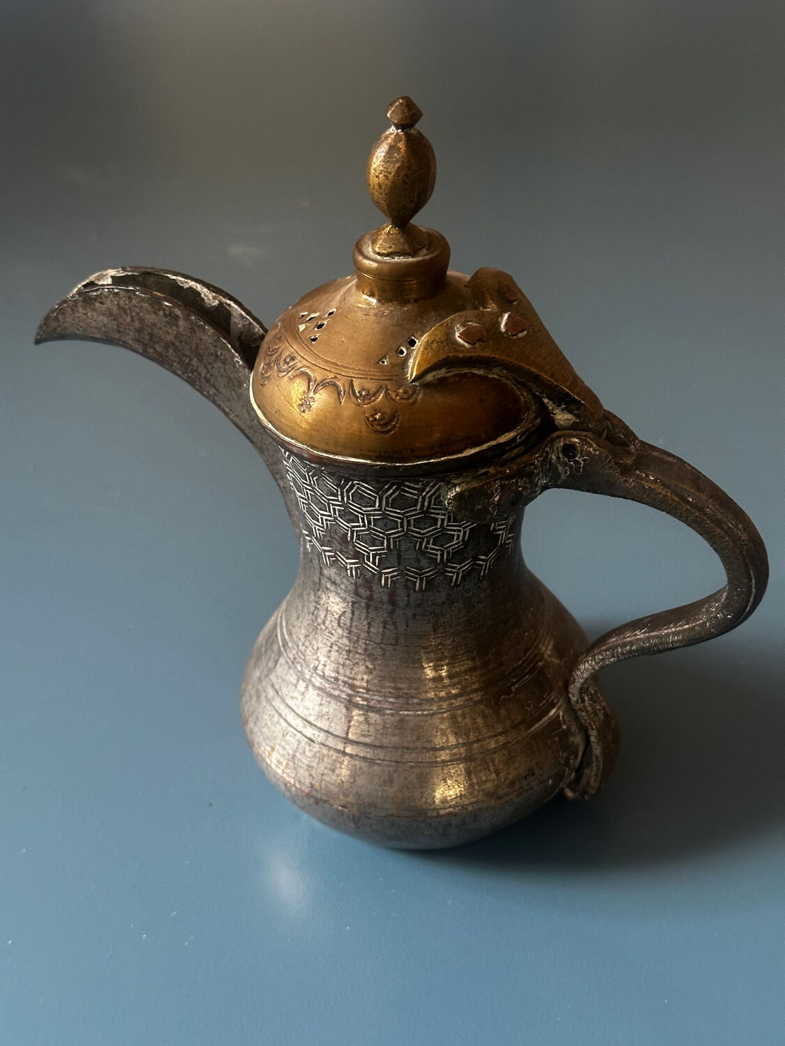 Eastern Verseuse "Dallah" Metal and Engraved Brass circa 1900