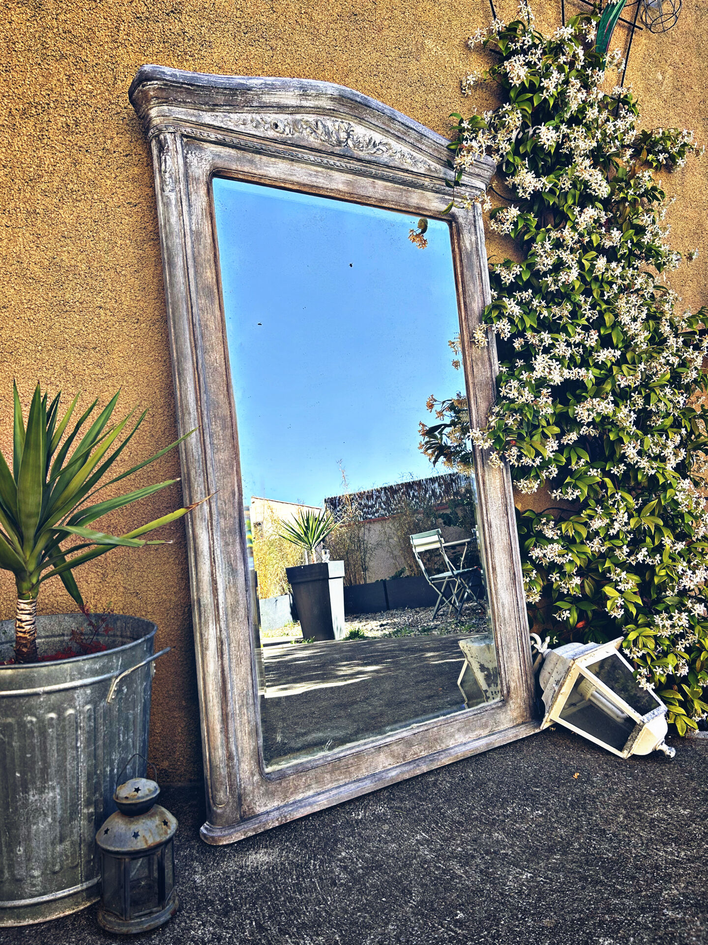 Napoleon III patinated trumeau mirror