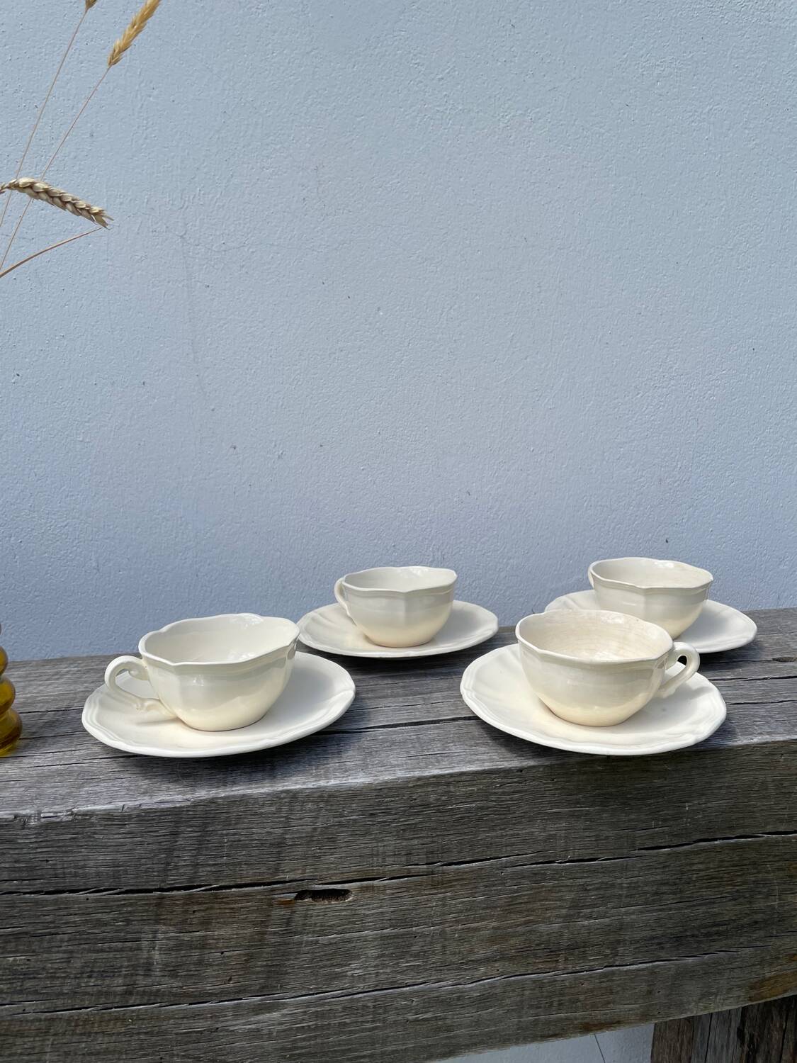 4 tasses beige Sarreguemines unies