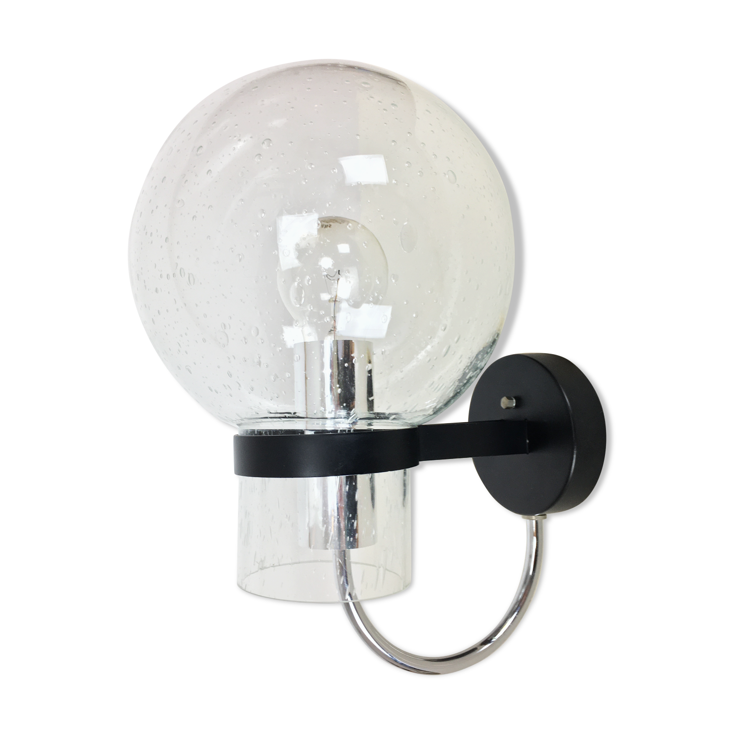 Limburg Glashüttte sconce, globe bubbled glass and chrome 1970