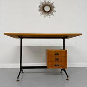Vintage Italian design desk from the 1960s in wood and metal.
