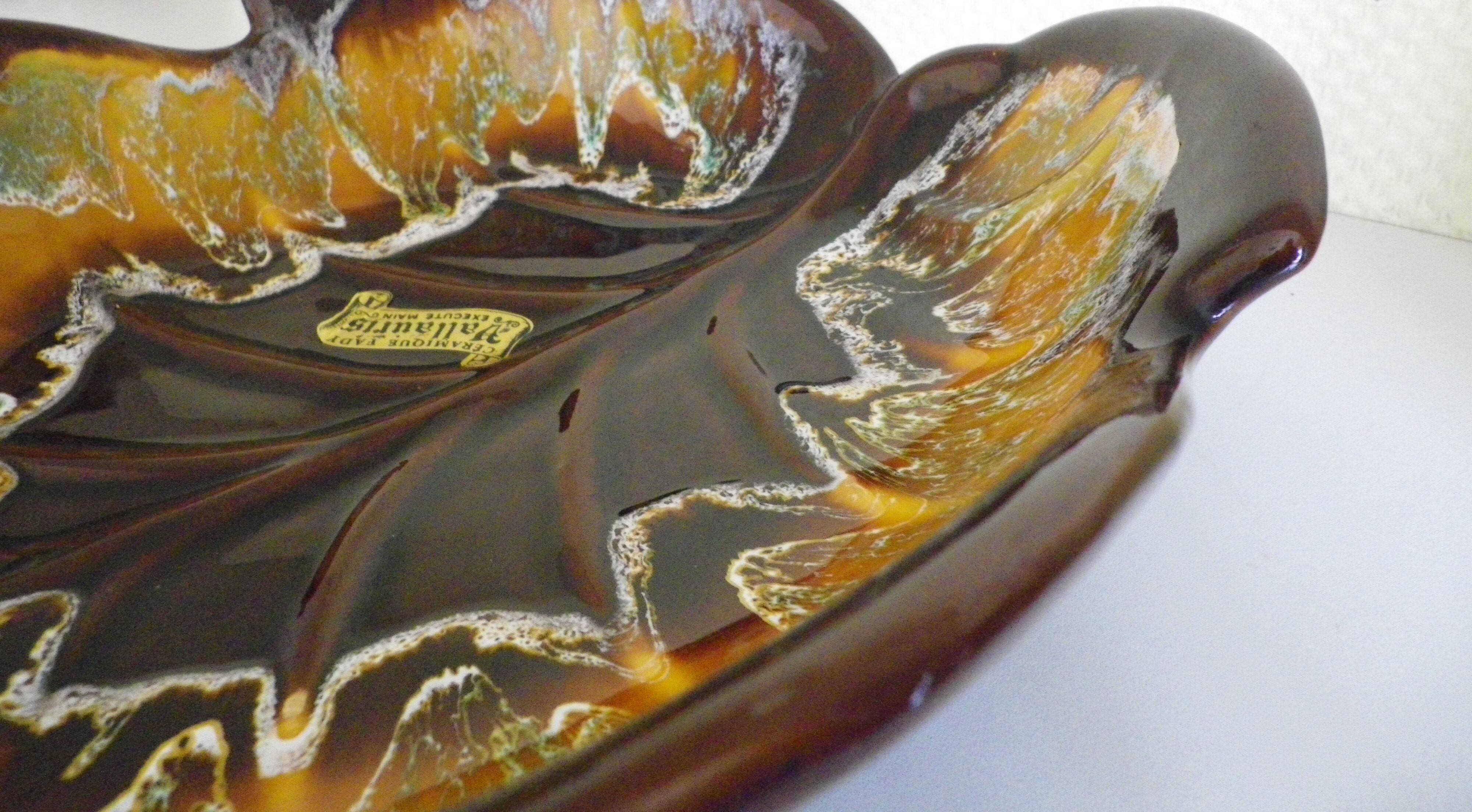 Vallauris dish, hand-made ceramic, leaf shape