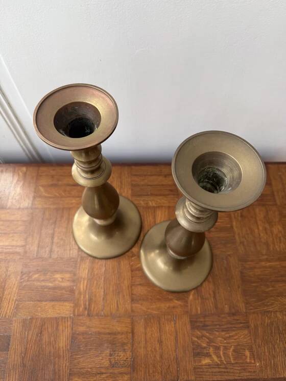2 large brass candle holders