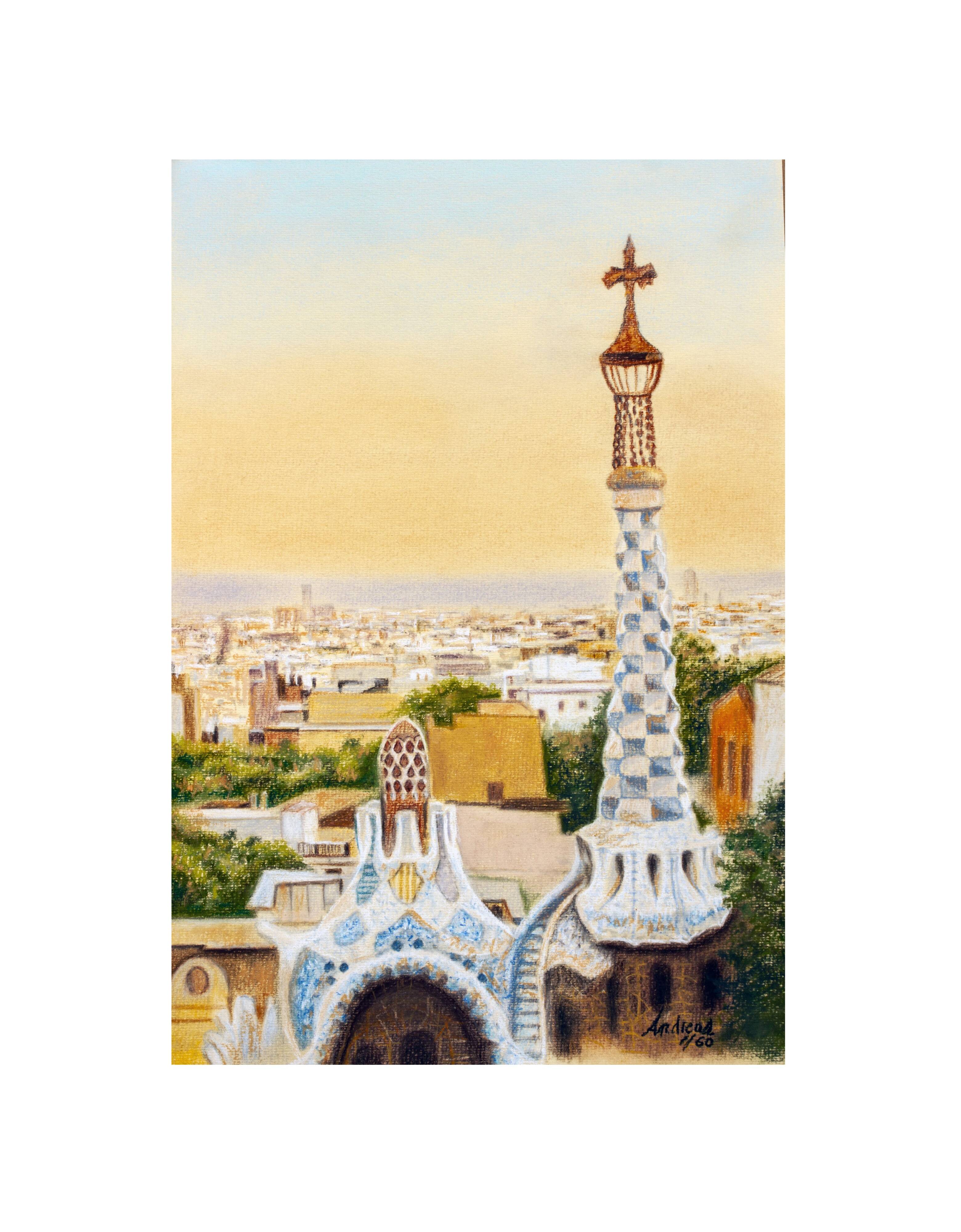 BARCELONA CUADRO VISTA DESDE EL PARQUE GUELL.