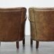Set of 2 nice, subtle cowhide armchairs with reversible Kelim seat cushions