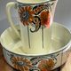 Antique bowl and basin from Saint-Amand, decorated earthenware, 1920s