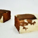 red brown leather cowhide footstools , poufs, 80s