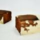 red brown leather cowhide footstools , poufs, 80s