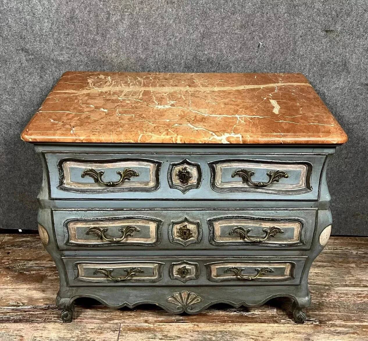 Curved tomb commode in Louis XV style, painted.