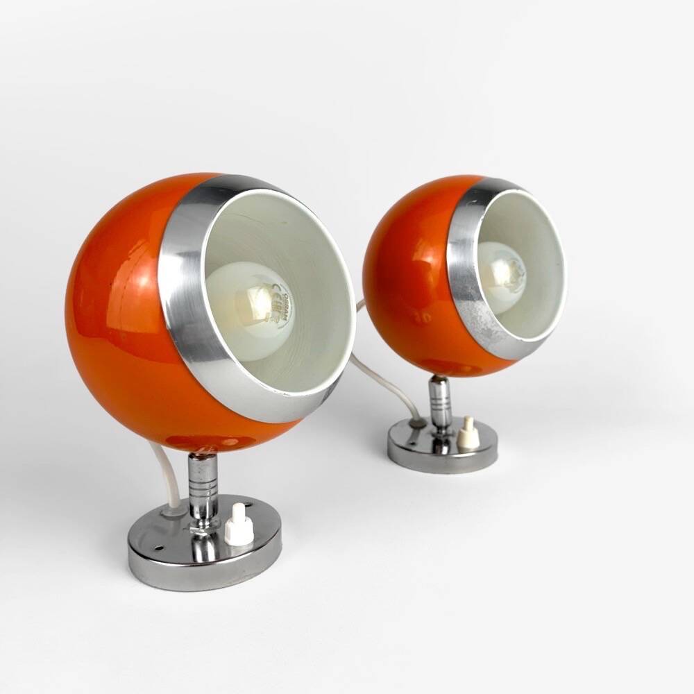 Pair of 70s orange Eyeball wall lights