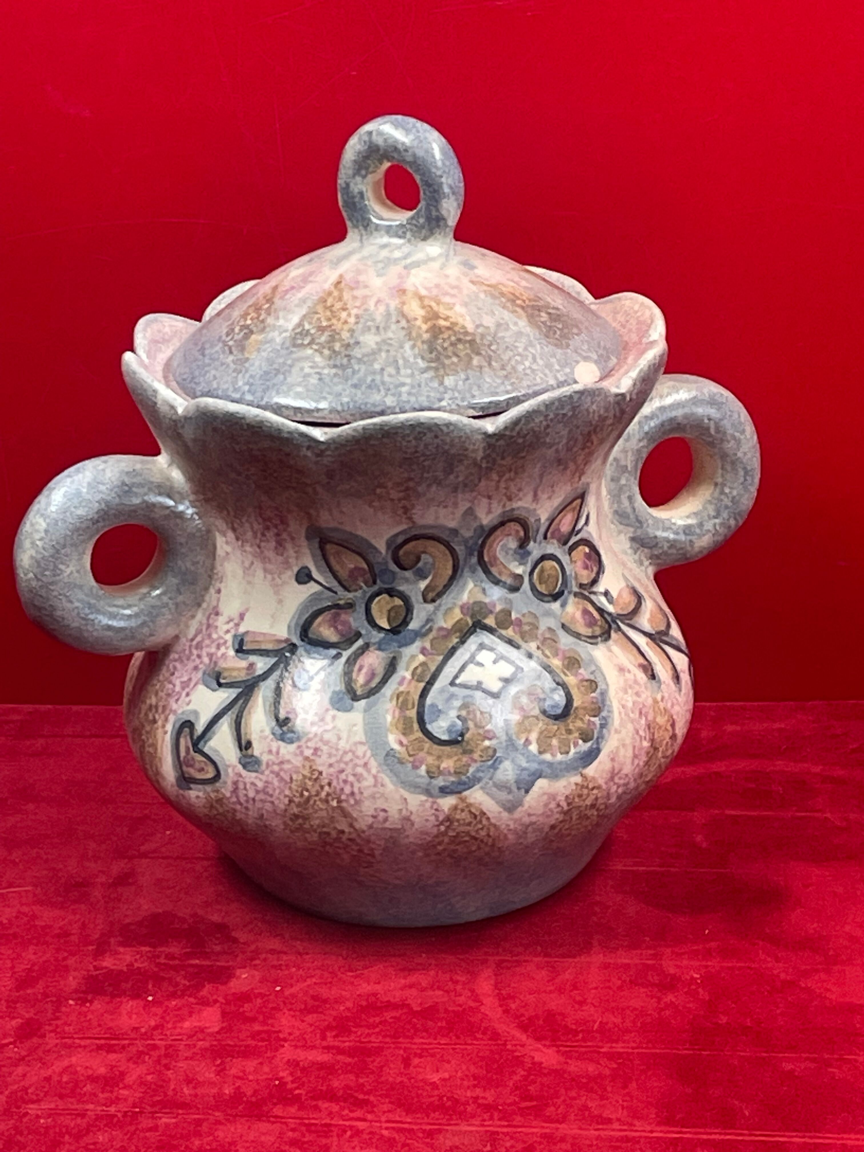 Sugar H 1 cm - Quimper porcelain ceramic signed P. Fouillen.