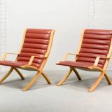 Padded Red Leather High Back AX Lounge Chairs by Hvidt and Molgaard Nielsen